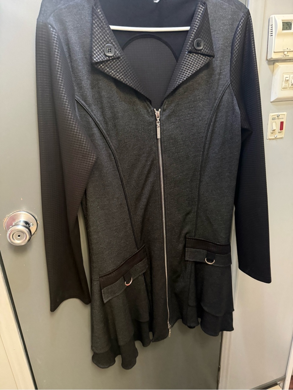 Women's Black Ruffle Zip-Front Dress Jacket